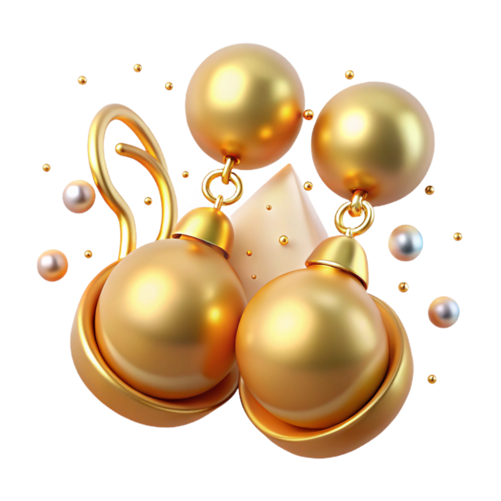 elegant traditional Golden Earrings with Pearl Drops Isolated on a Transparent Background detailed png