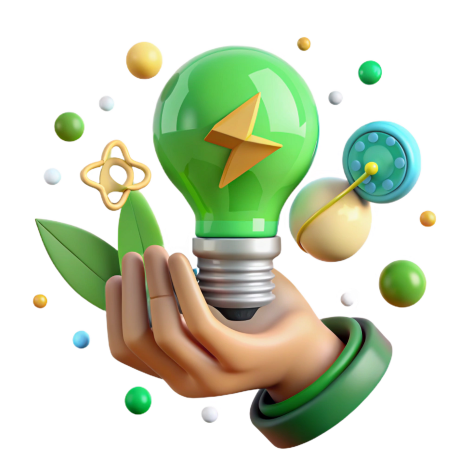 dramatic rustic Hand Holding Lightbulb with Green Energy Symbol Cutout premium png