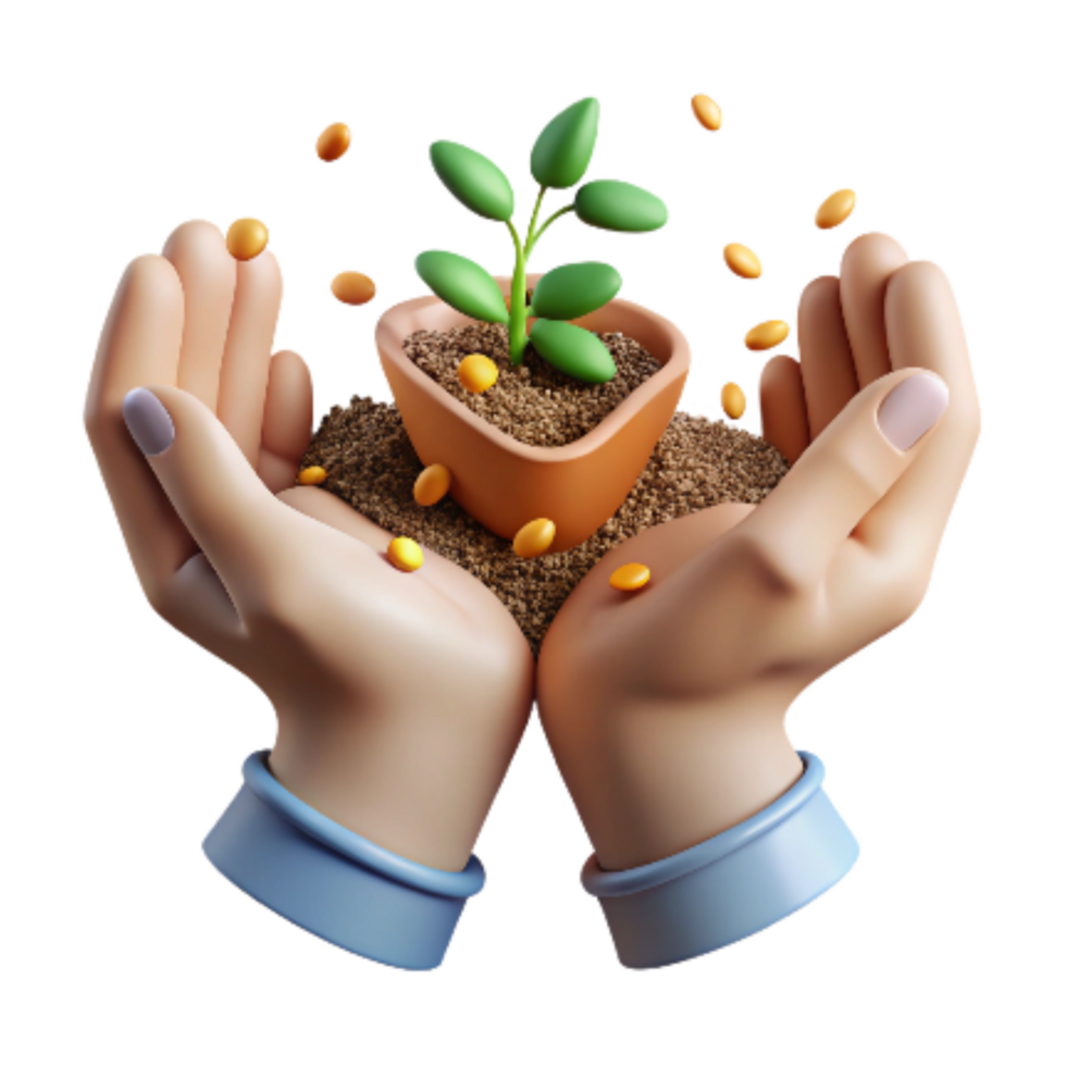vibrant modern Hands Holding Seeds Against Soil Isolated professional png