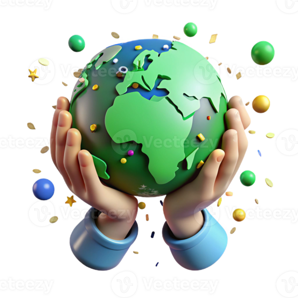 serene abstract Hands Holding Globe with Green Leaves Cutout professional png