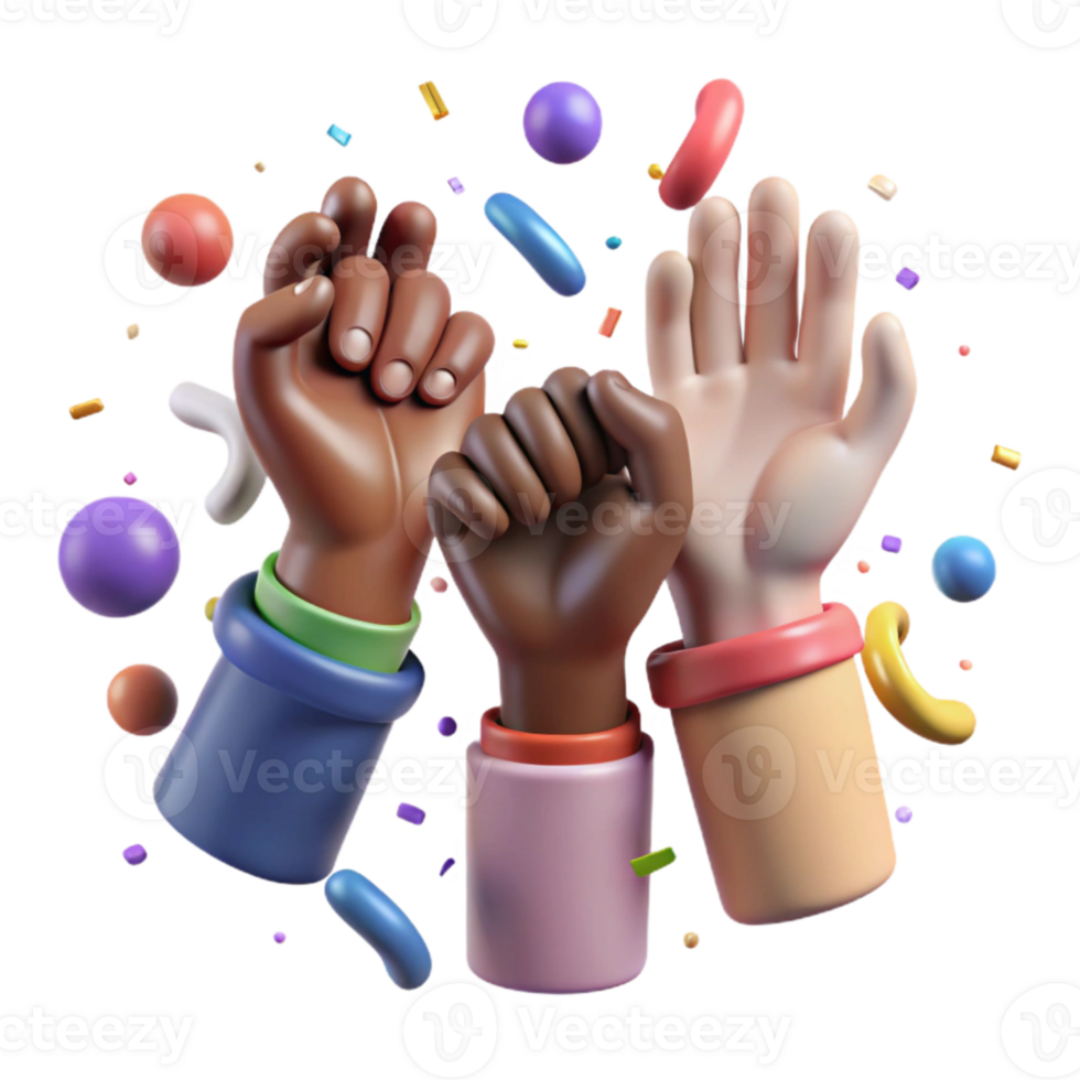 vibrant abstract Group Silhouette Diverse Hands Joined Transparent Background high resolution png