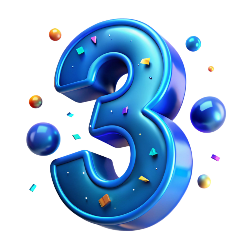 extraordinary modern Neon Light Number 3 Isolated Blue genuine png