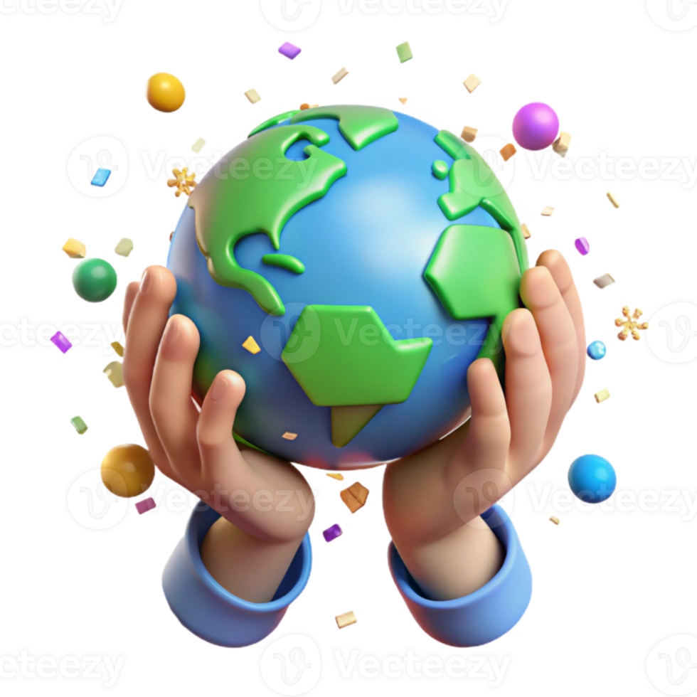 serene classic Hands Holding Globe with Green Leaves Cutout high quality png