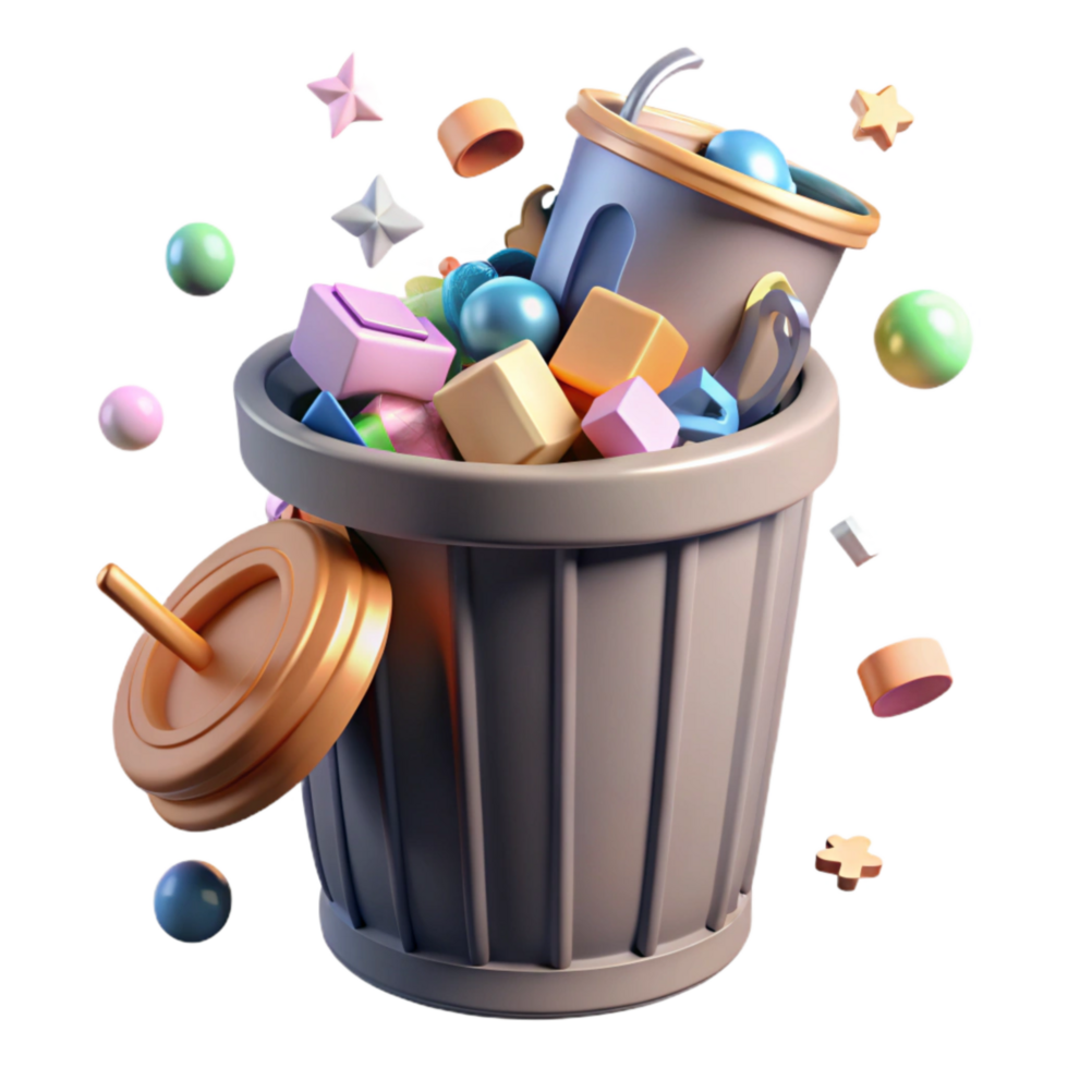 impressive minimalist Recycle Bin with Overflowing Trash Isolated Element professional png