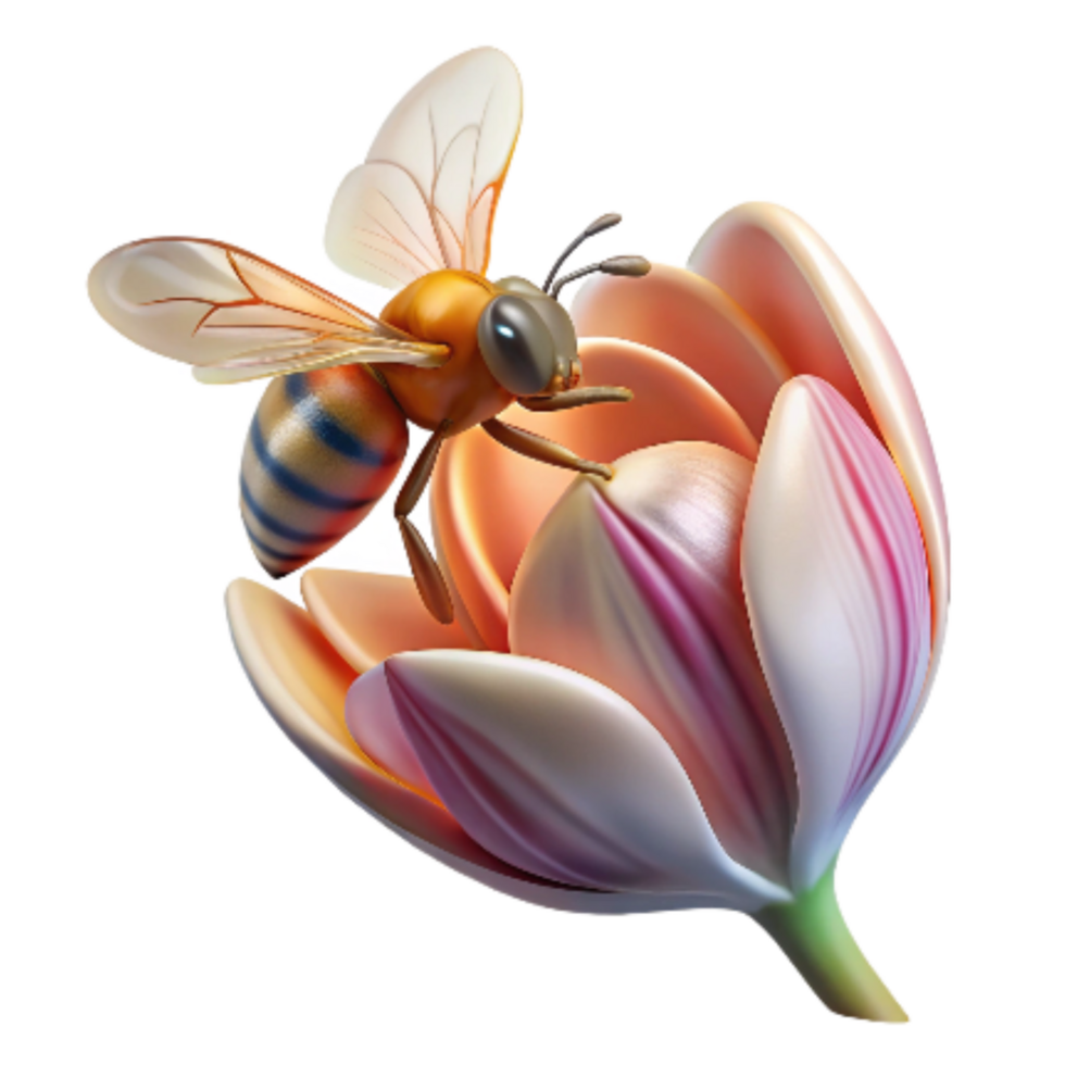 serene vintage Honeybee Gathering Nectar From Bluebell Transparent Background professional png