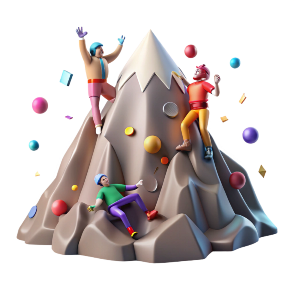 vibrant modern Mountain Peak with Climbers Isolated with Climbing Figures detailed png
