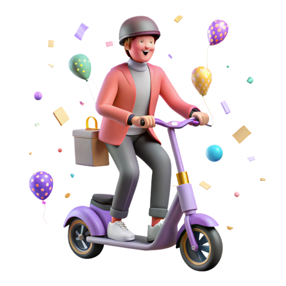 elegant modern Person Riding Electric Scooter Side View Transparent Background detailed png