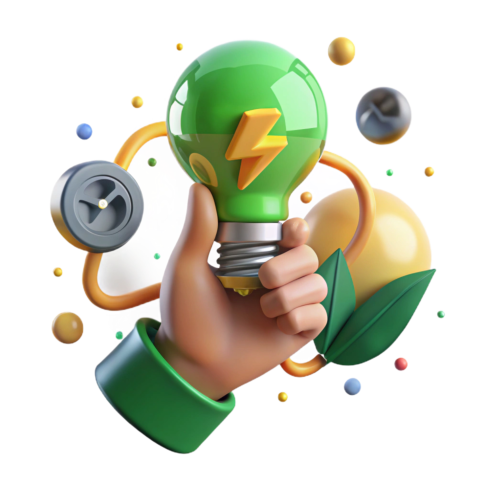 stunning abstract Hand Holding Lightbulb with Green Energy Symbol Cutout premium png