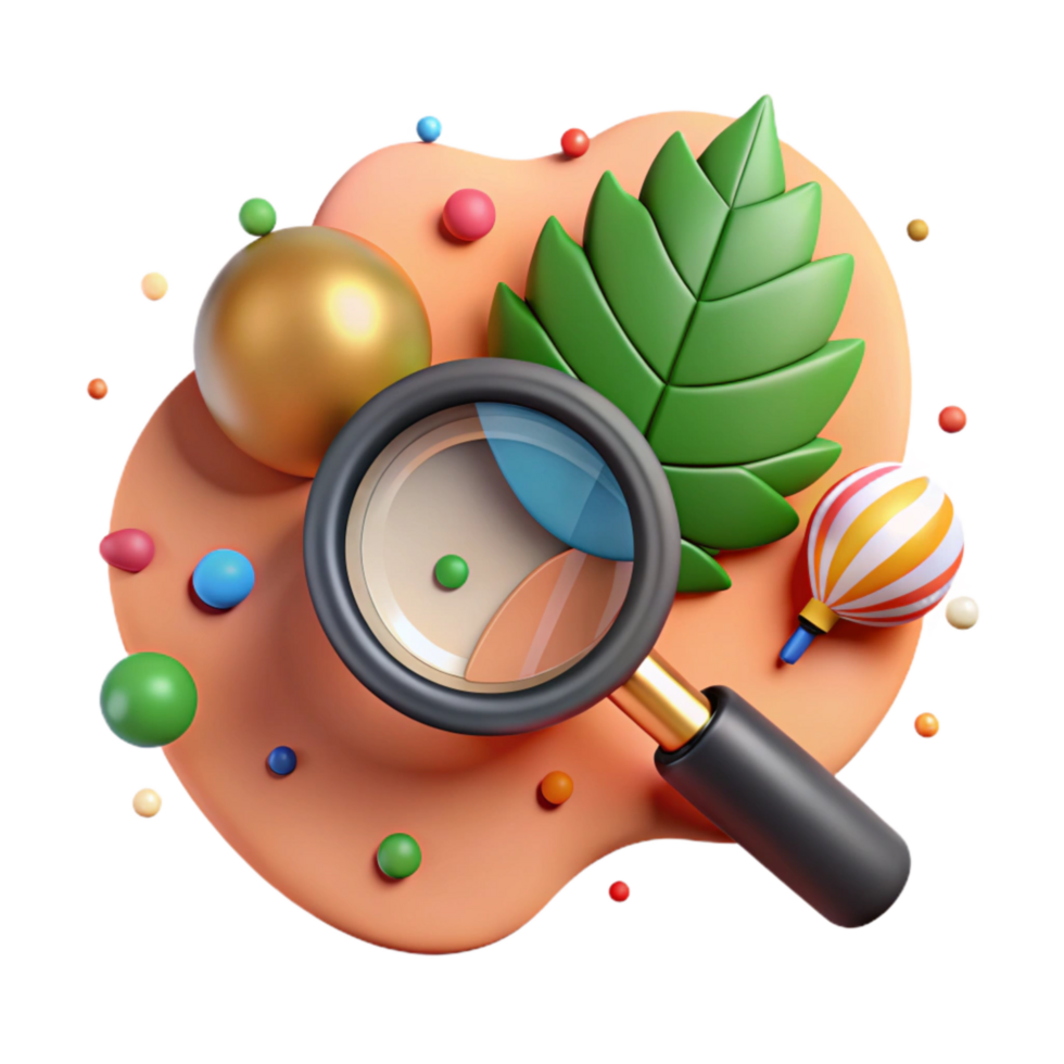 beautiful modern Magnifying Glass Examining Leaf Structure Cutout authentic png