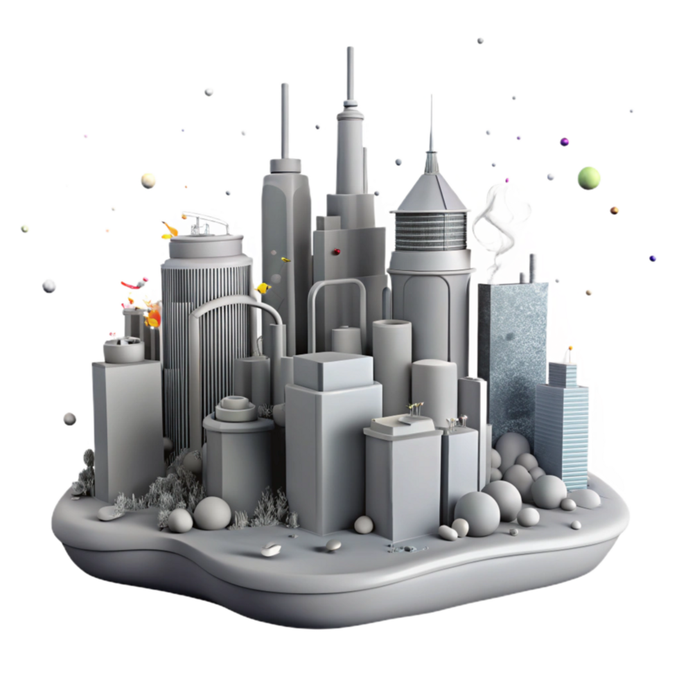 extraordinary artistic Polluted City Skyline Gray Color Isolated Cutout png
