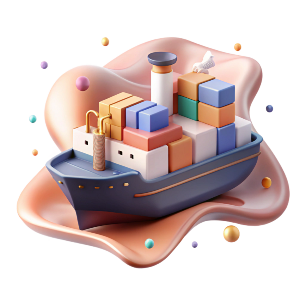 beautiful modern Minimalist Illustration of a Cargo Ship Isolated authentic png