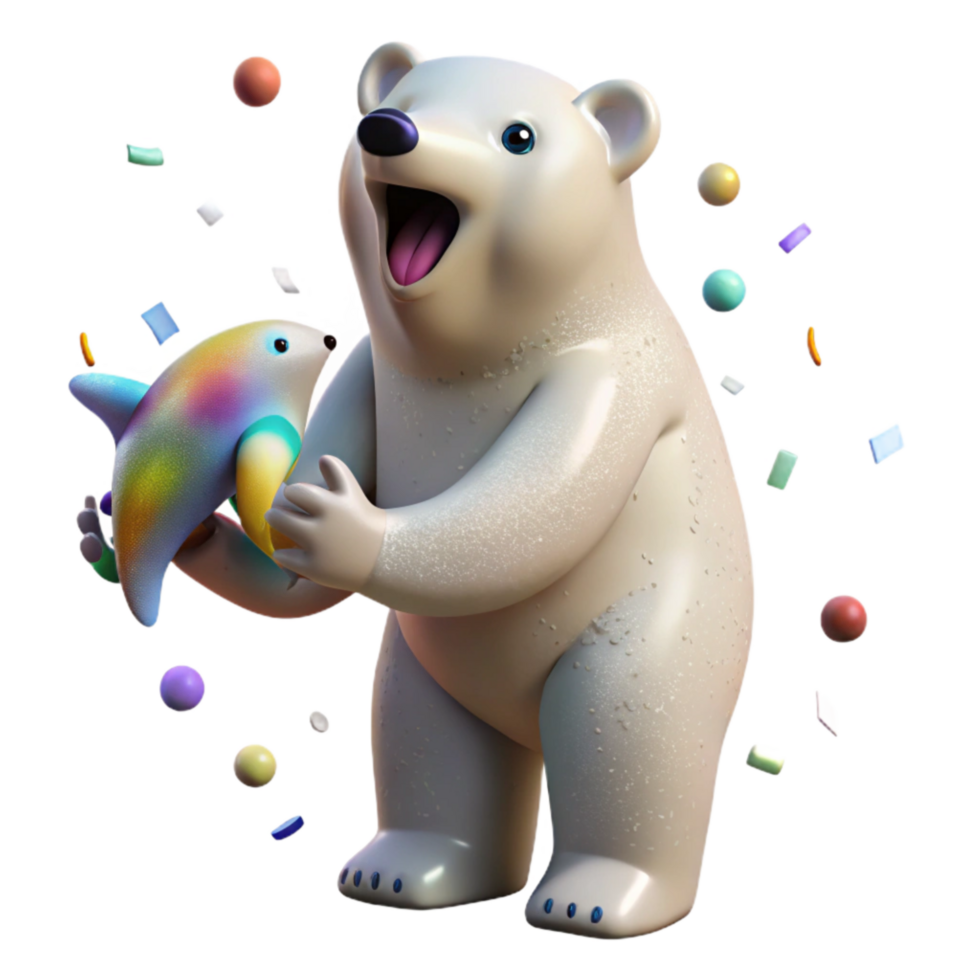 impressive classic Polar Bear with Fish in Mouth Transparent Background professional png
