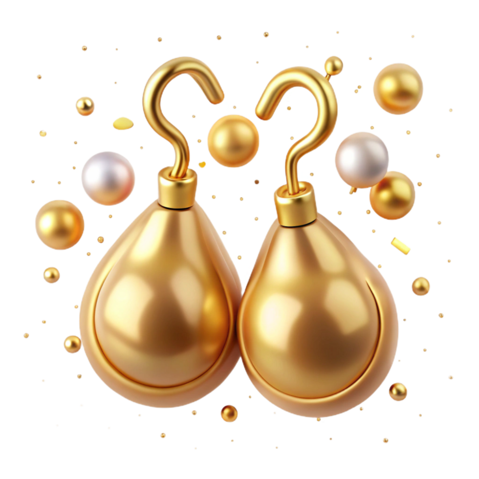 extraordinary vintage Golden Earrings with Pearl Drops Isolated on a Transparent Background genuine png