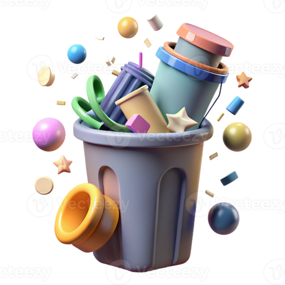vibrant vintage Recycle Bin Overflowing with Plastic Transparent Background exclusive png