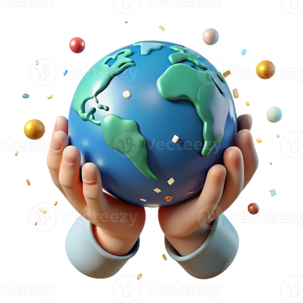 dramatic artistic Hands Holding Earth Gently Isolated Element detailed png