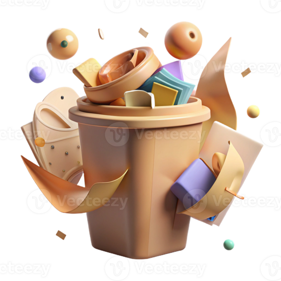 vibrant abstract Recycle Bin with Paper and Cardboard Cutout authentic png