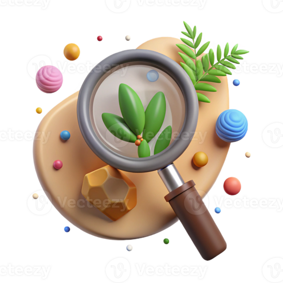beautiful creative Magnifying Glass Examining Plant Leaf Transparent Background high quality png