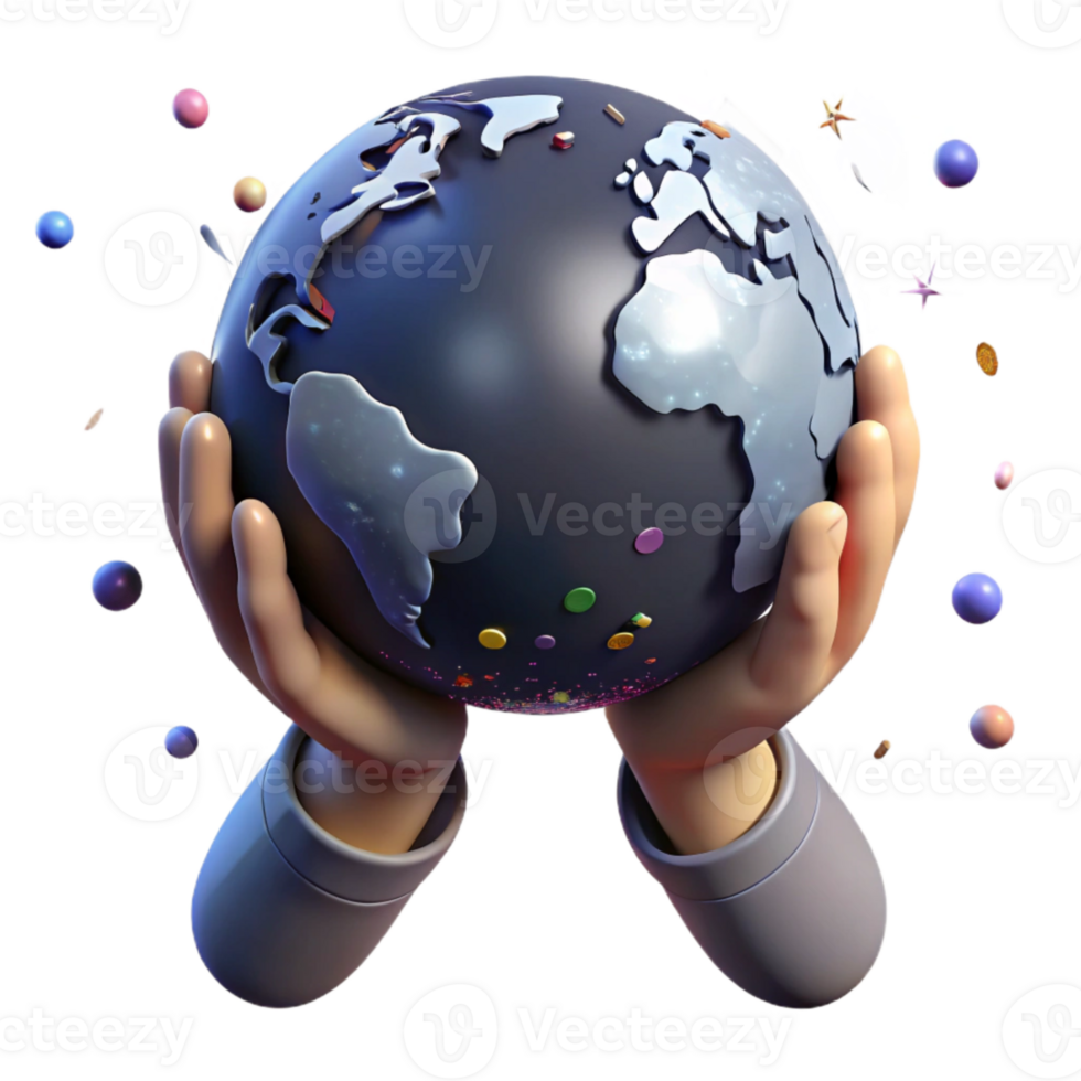 extraordinary minimalist Hands Holding Globe Dark Lighting Isolated Background detailed png