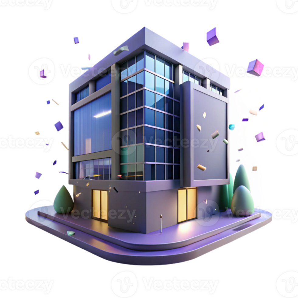 beautiful minimalist Modern Office Building at Night with Reflections Cutout authentic png