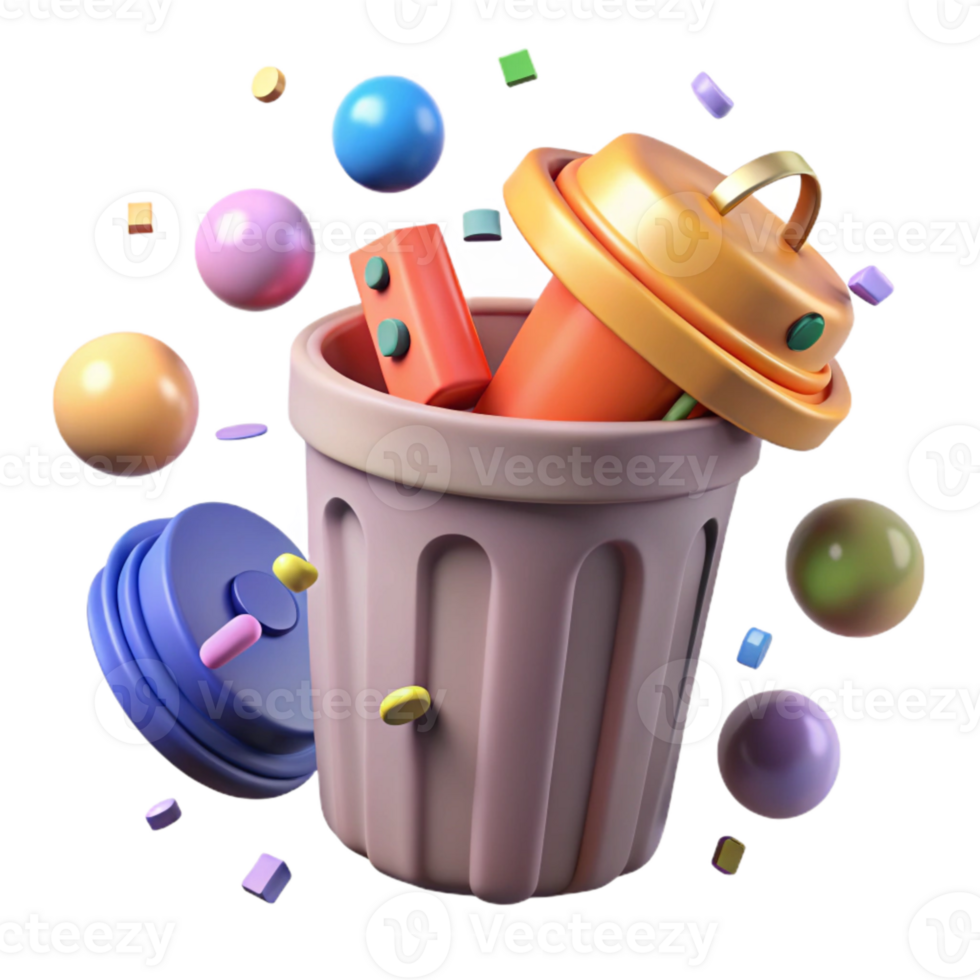 dramatic abstract Recycle Bin with Different Colored Lids Transparent Background high resolution png