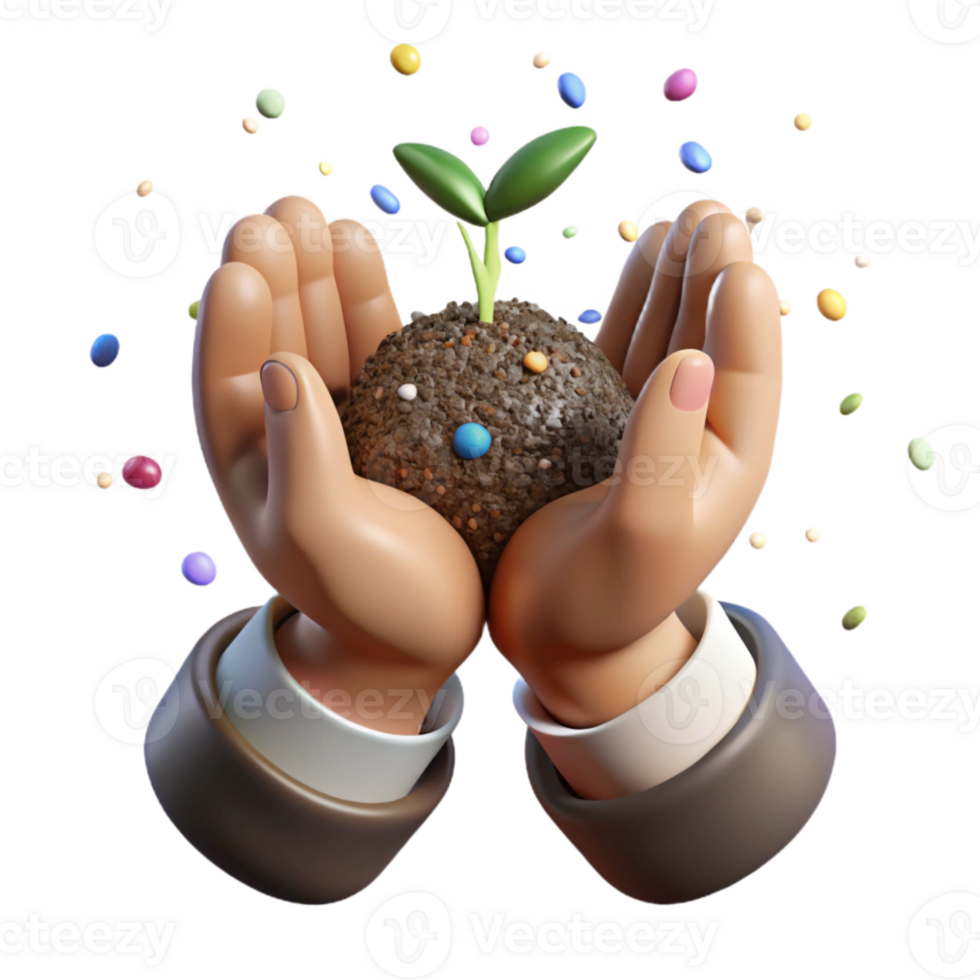 dramatic artistic Hands Holding Soil with Sprouting Seed Transparent exclusive png
