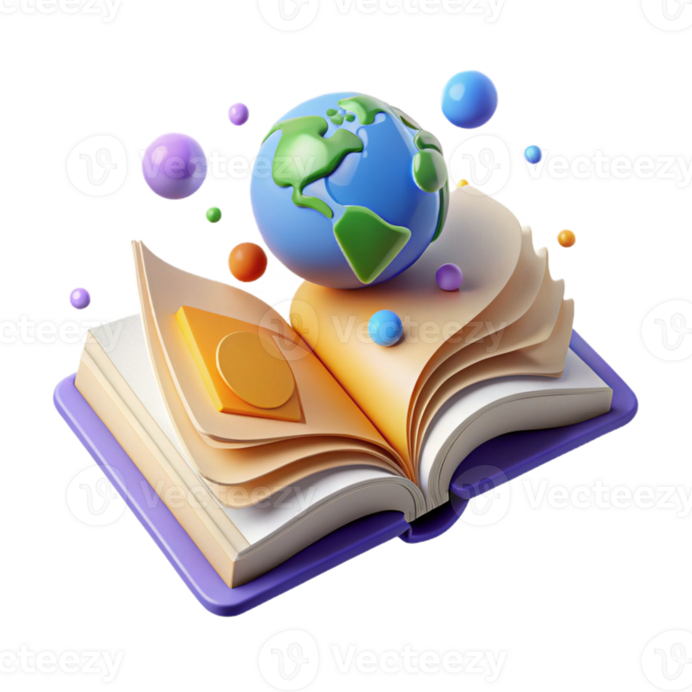 impressive abstract Open Book with World Map Illustration Isolated original png