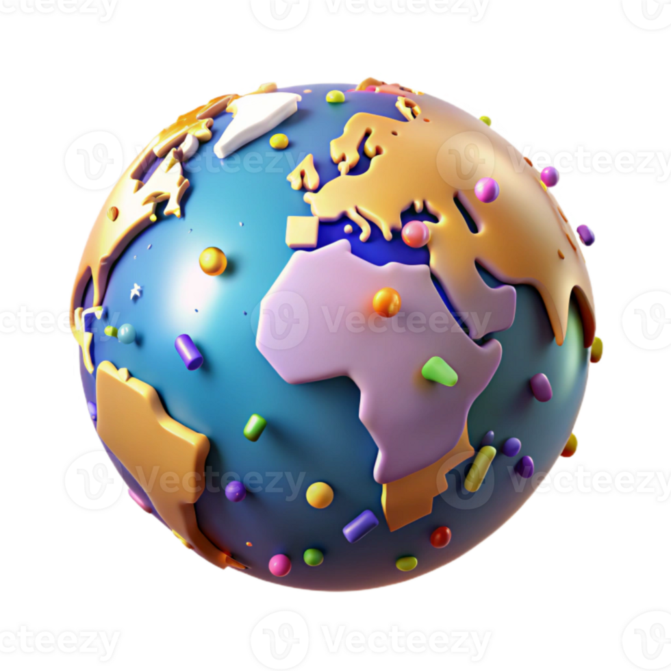 stunning classic Modern Globe Illuminated Continents Transparent Background detailed png