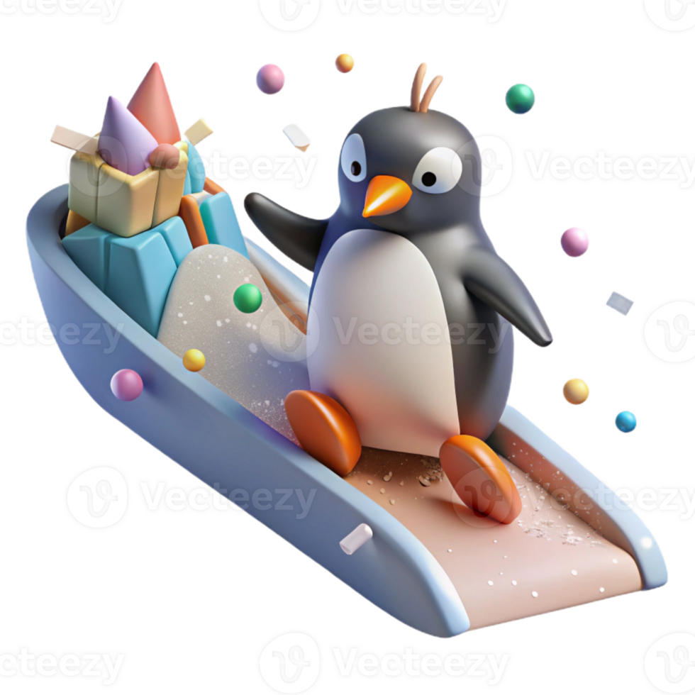 vibrant contemporary Penguin Migration Sliding Isolated Icy Slope Detail Transparent Background authentic png
