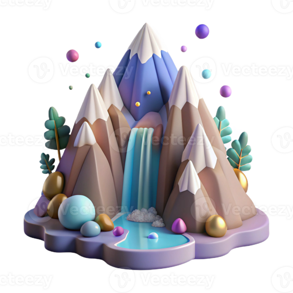 impressive contemporary Mountain with Waterfall with Transparent Background professional png
