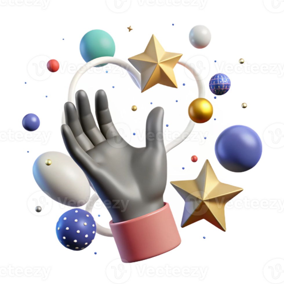 dramatic artistic Hand Reaching for Stars Silhouette with Transparent Background high quality png
