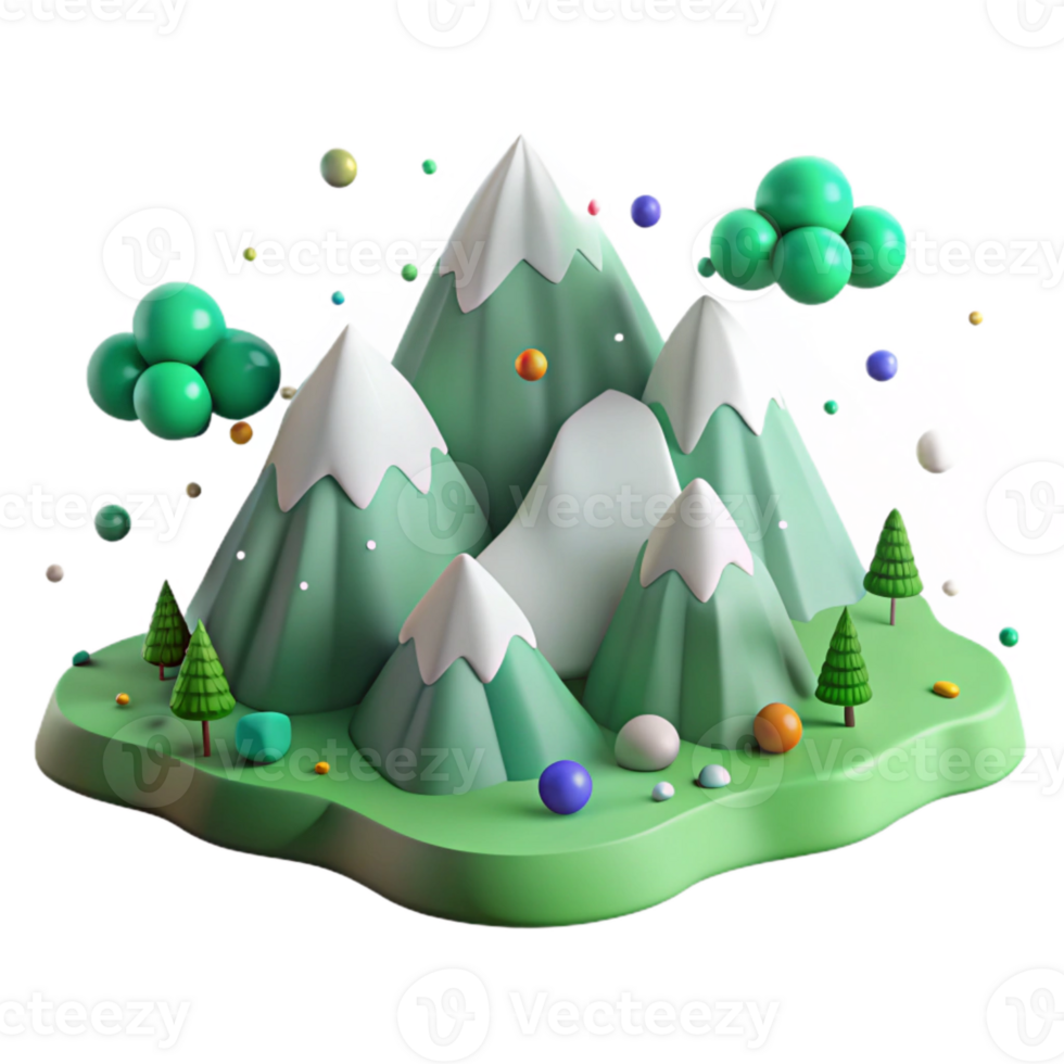 wonderful creative Mountain Range with Green Valleys and Snowy Peaks Cutout with Contrasting Colors exclusive png