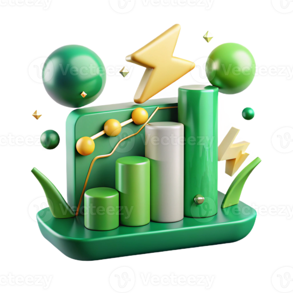 dramatic rustic Green Energy Chart Upward Trend Transparent Background with Grid exclusive png
