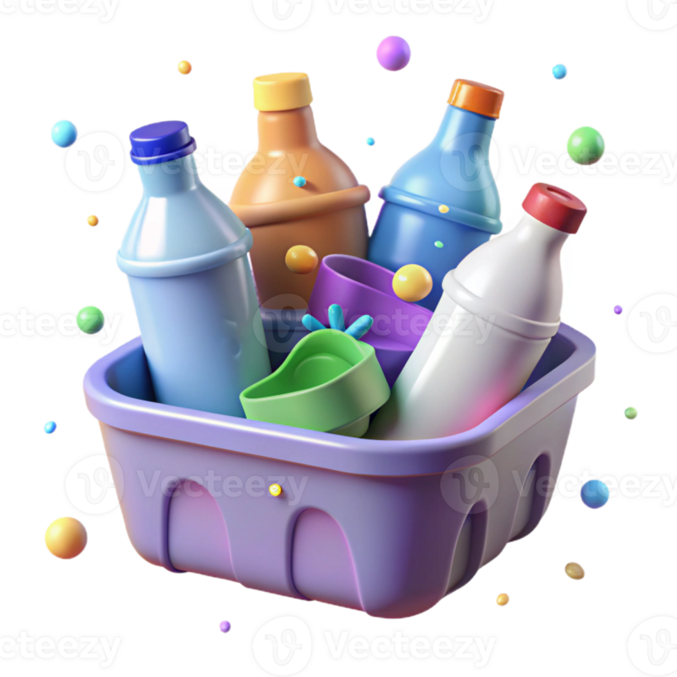 elegant artistic Plastic Bottles in Recycling Bin Top Down View Cutout authentic png