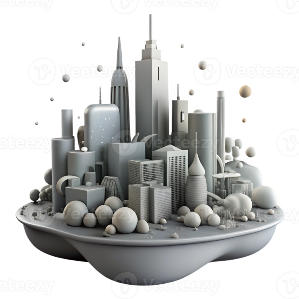 wonderful rustic Polluted City Skyline Gray Color Isolated Cutout png