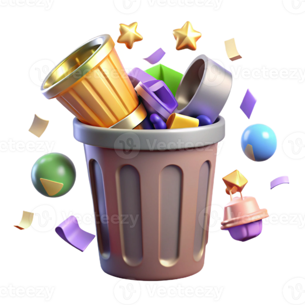 dramatic artistic Recycle Bin Overflowing with Plastic Transparent Background genuine png