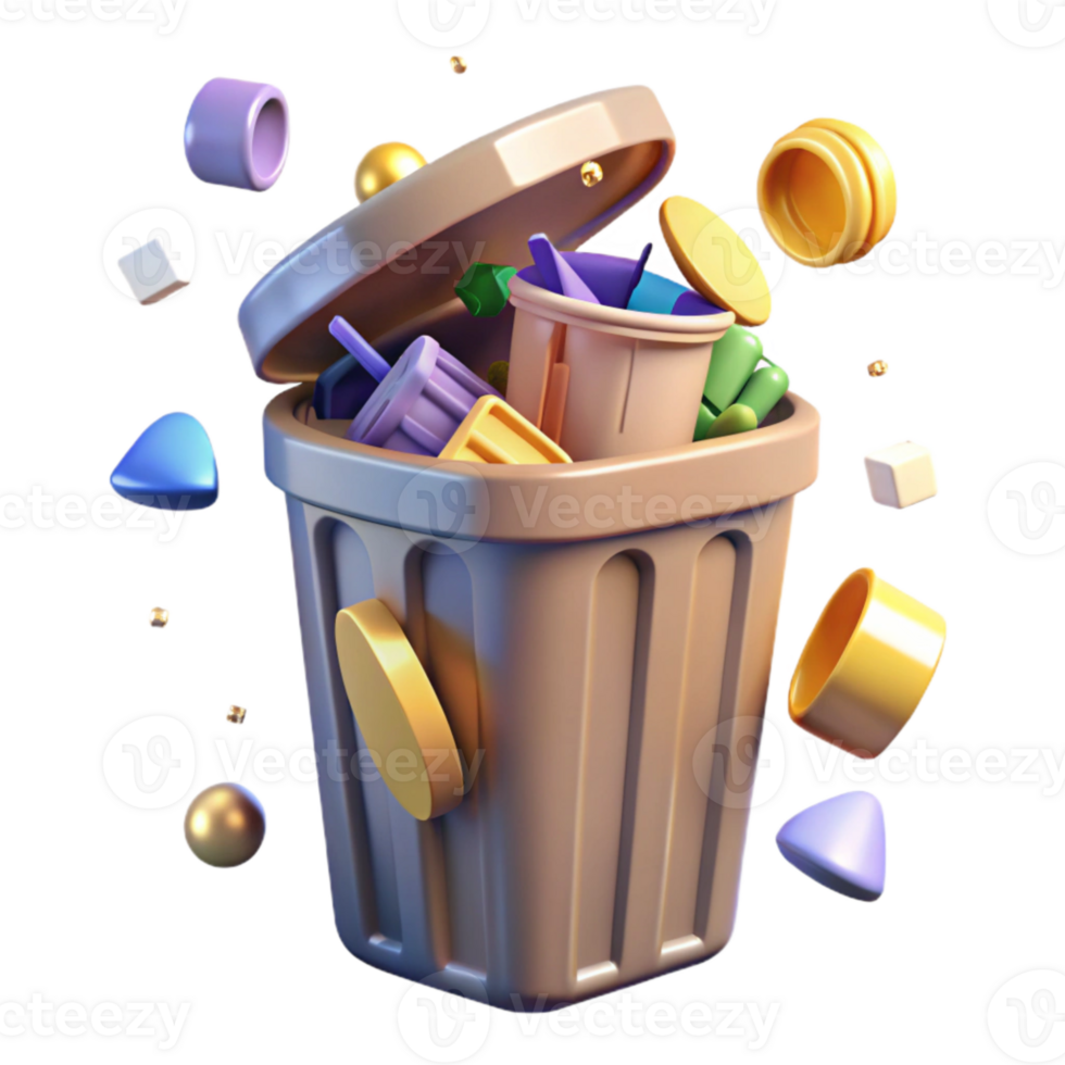 impressive vintage Recycle Bin Overflowing with Plastic Transparent Background genuine png