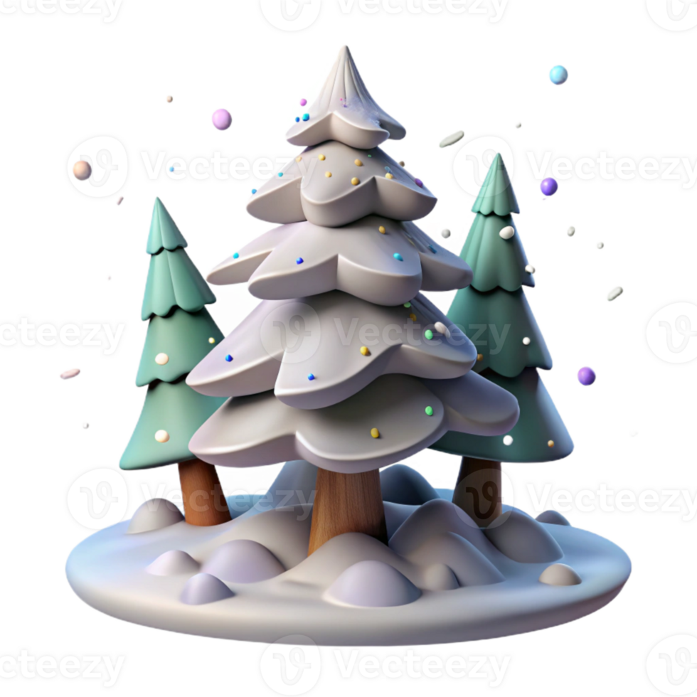vibrant traditional Pine Tree Snow Covered Forest Winter Scene Cutout high resolution png