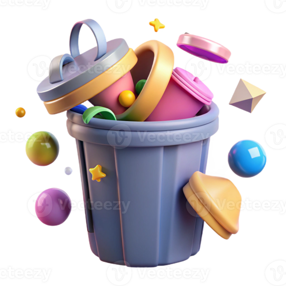 vibrant minimalist Recycle Bin with Different Colored Lids Transparent Background png