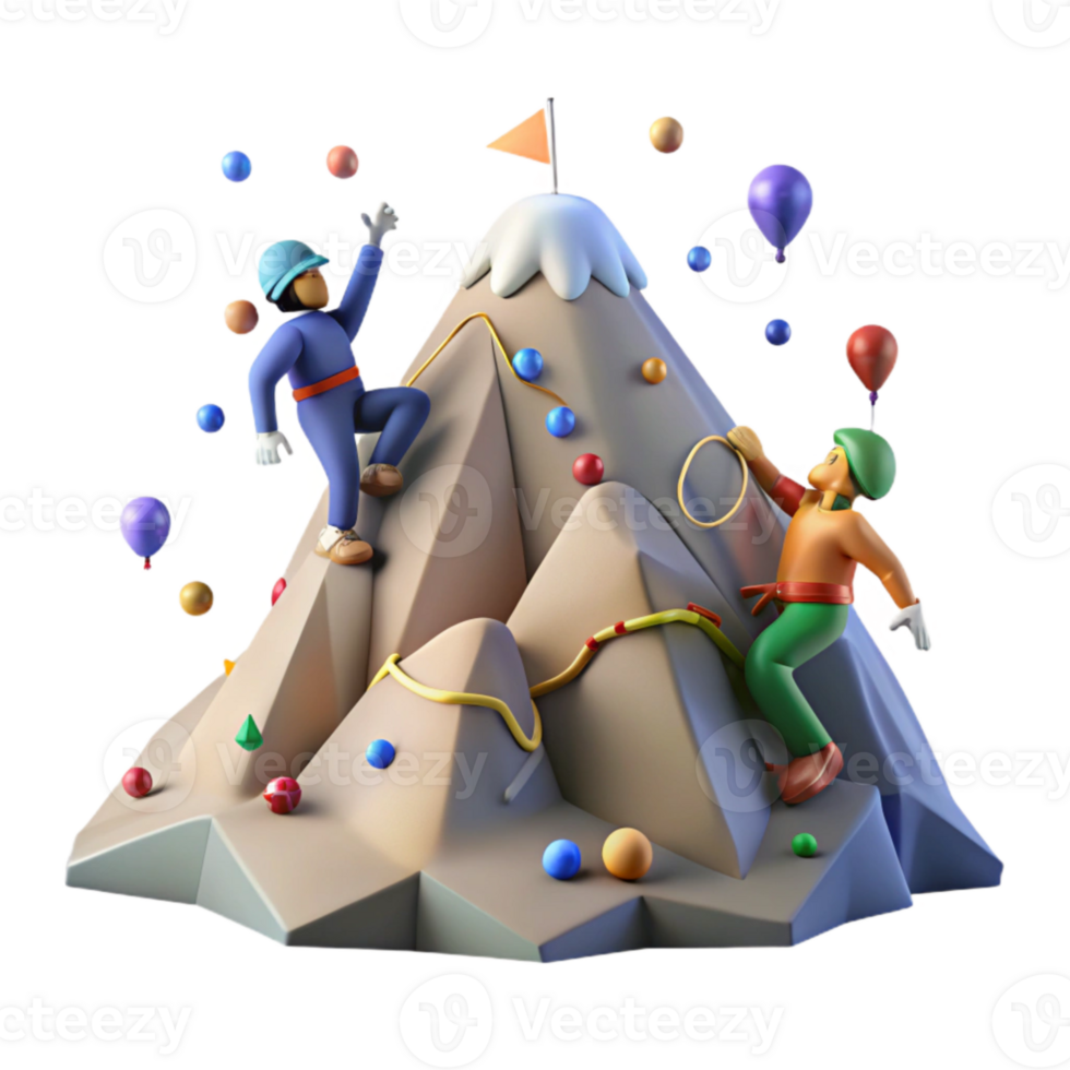 beautiful rustic Mountain Peak with Climbers Isolated with Climbing Figures original png
