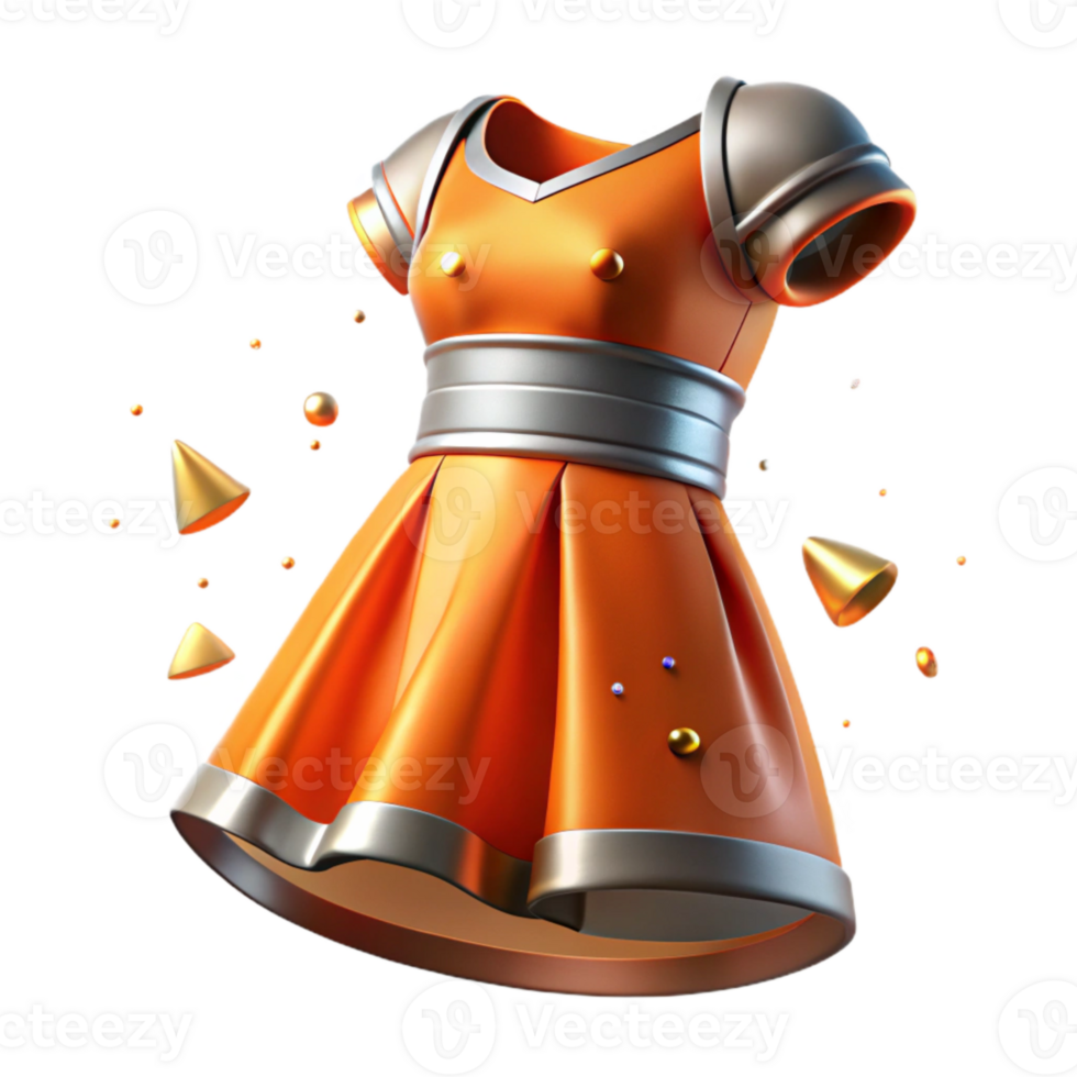 beautiful abstract Orange Thai Chut Thai Dress with Silver Accents Isolated png
