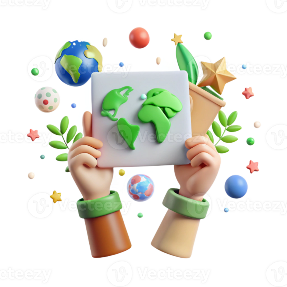 beautiful creative Hands Holding Sign Promoting Environmental Awareness Transparent Background genuine png