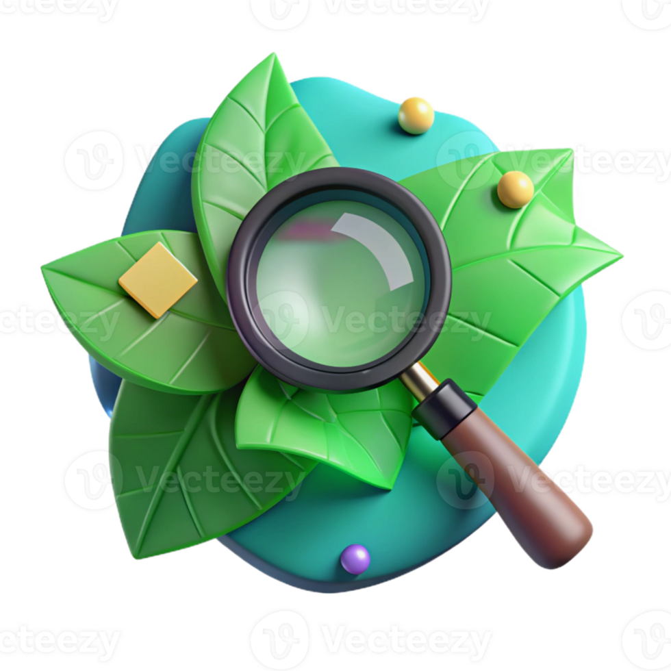 extraordinary creative Magnifying Glass on Green Leaf Cutout Transparent Background high resolution png