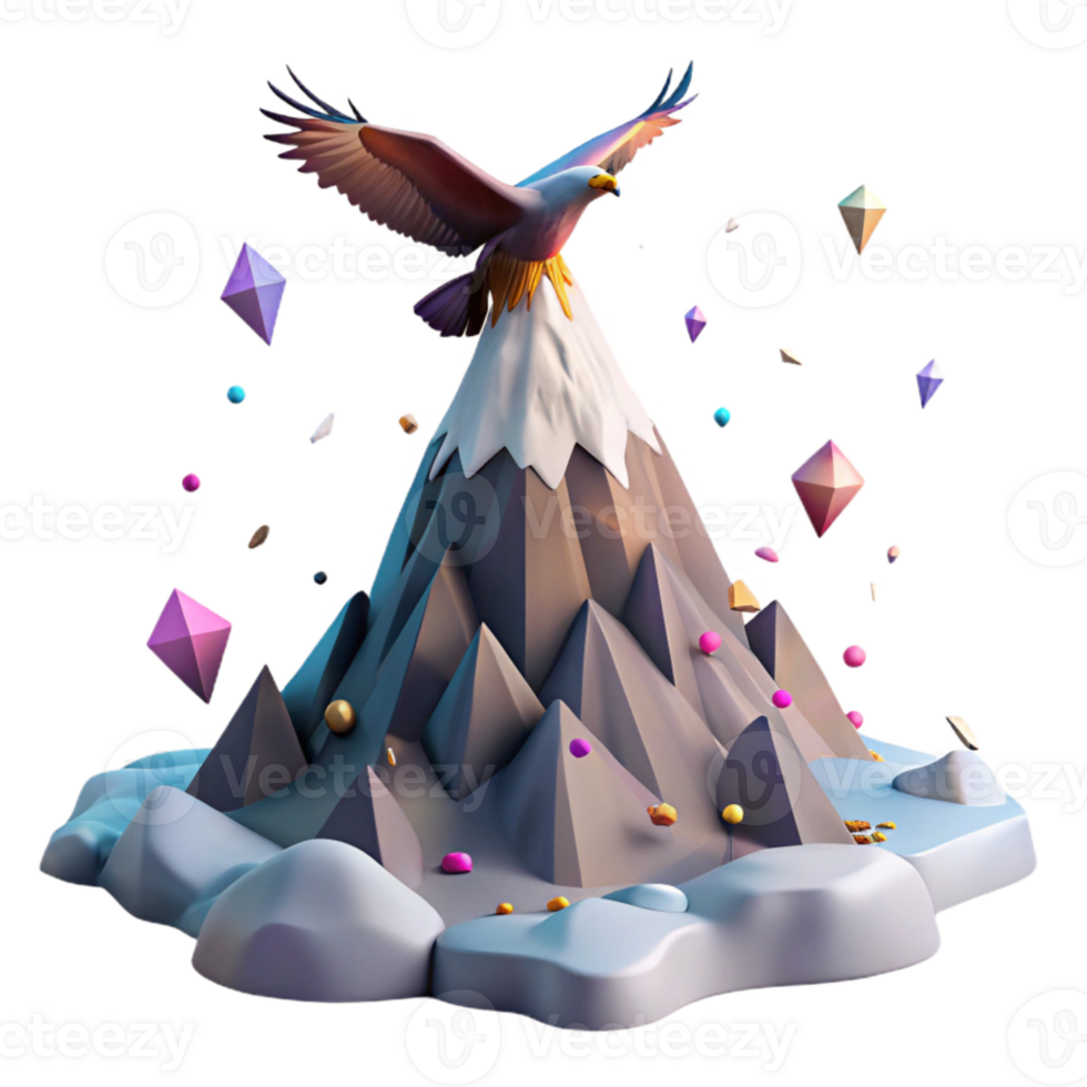 beautiful abstract Mountain Peak with Eagle Soaring Isolated with Majestic Bird high resolution png