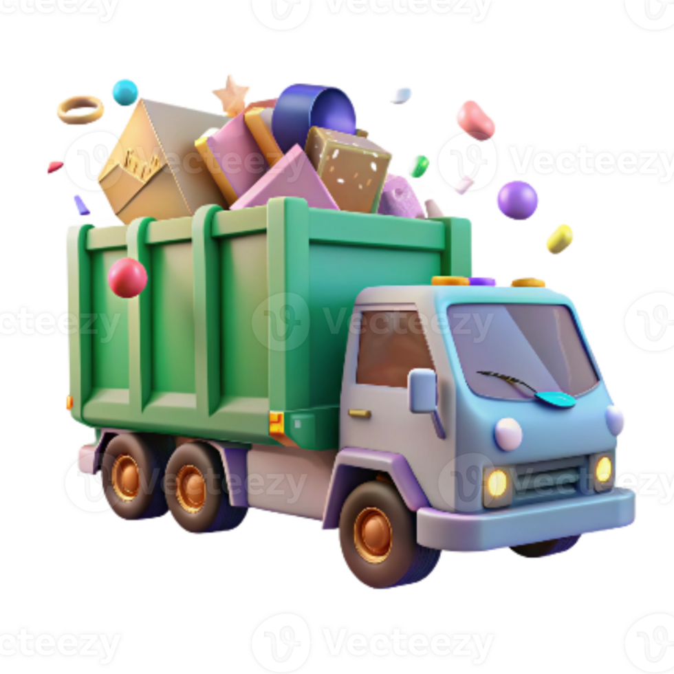serene creative Recycling Truck Collecting Waste Cutout detailed png