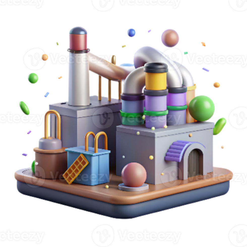 dramatic rustic Industrial Factory with Pollution Control Equipment Isolated Element high resolution png