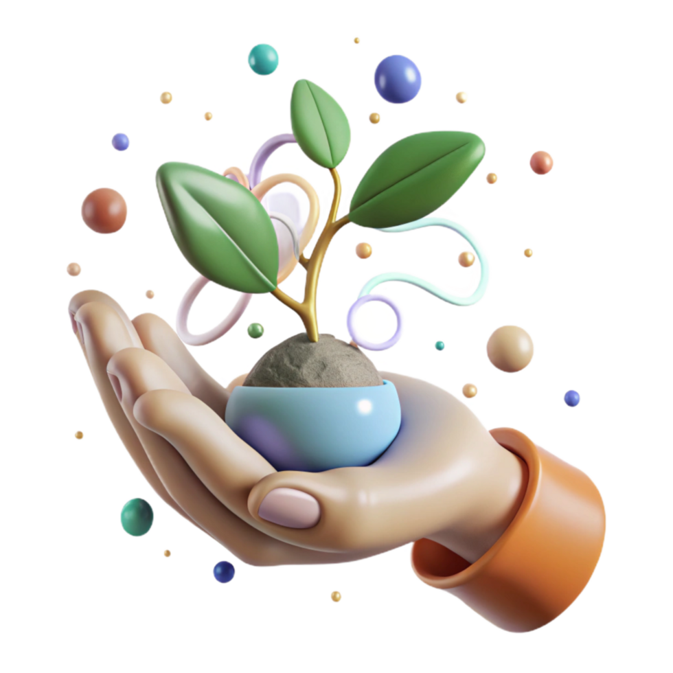 elegant abstract Hand Holding Seedling Cutout with Delicate Leaves detailed png