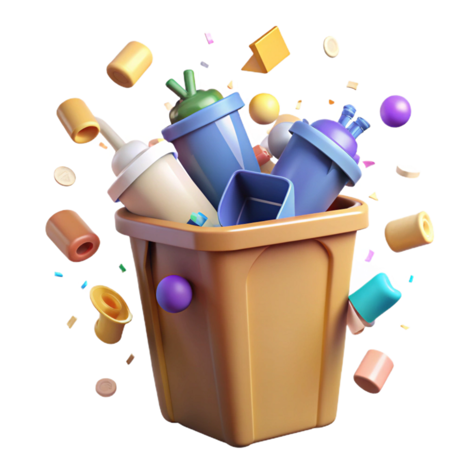 beautiful rustic Recycle Bin Overflowing with Plastic Transparent Background exclusive png