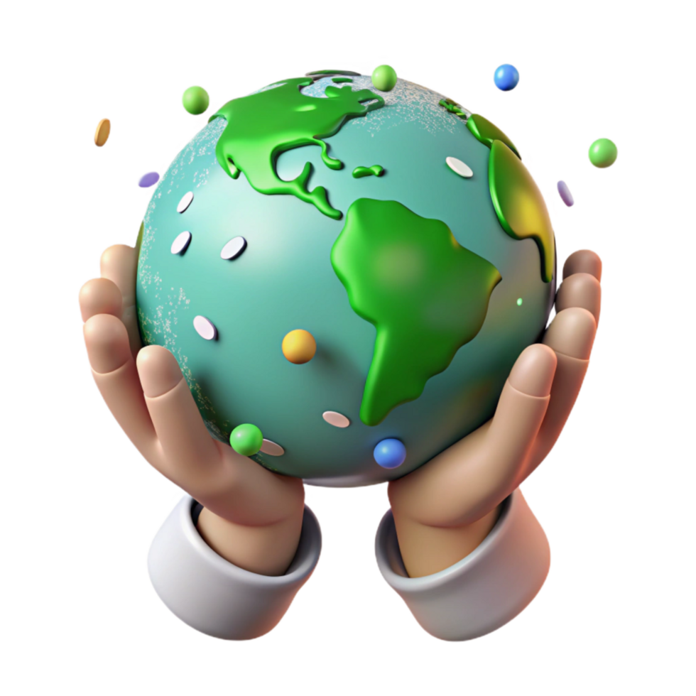 stunning classic Hands Holding Earth Globe Green Continents Transparent Background high quality png