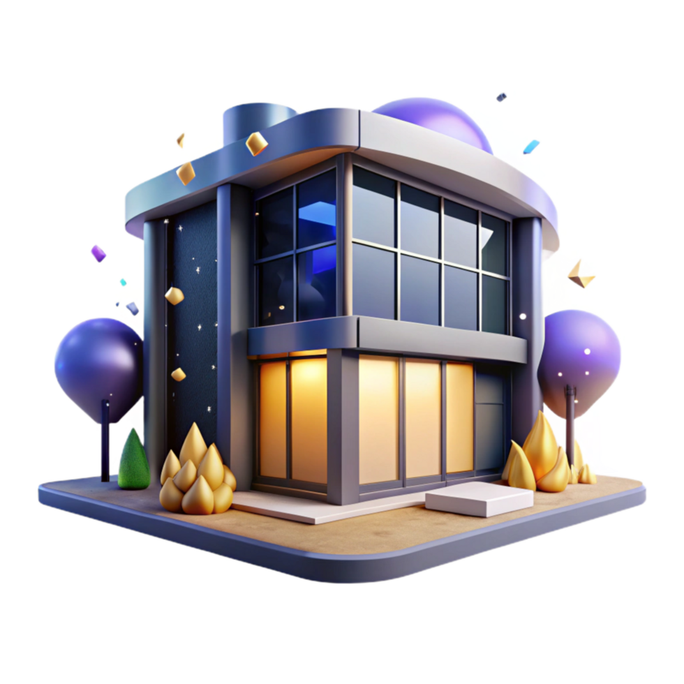 serene traditional Modern Office Building at Night with Reflections Cutout exclusive png