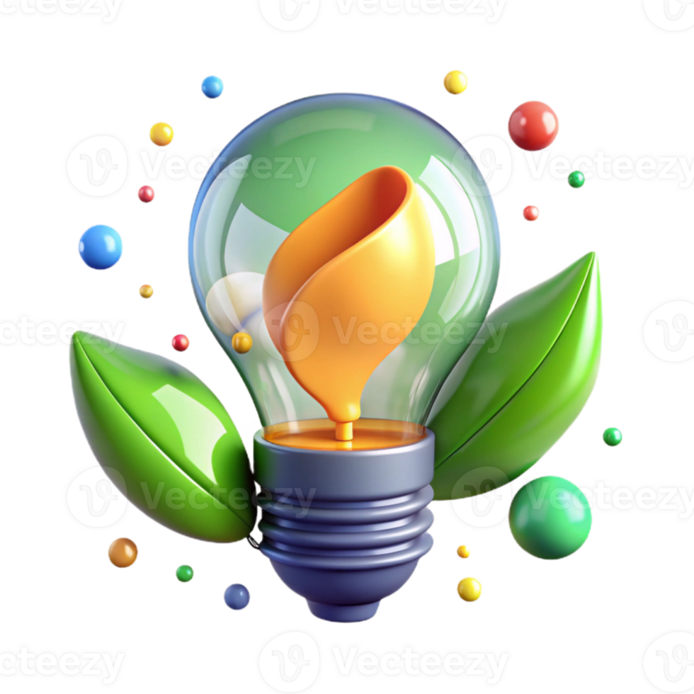 impressive classic Lightbulb with Green Leaf Inside Isolated premium png